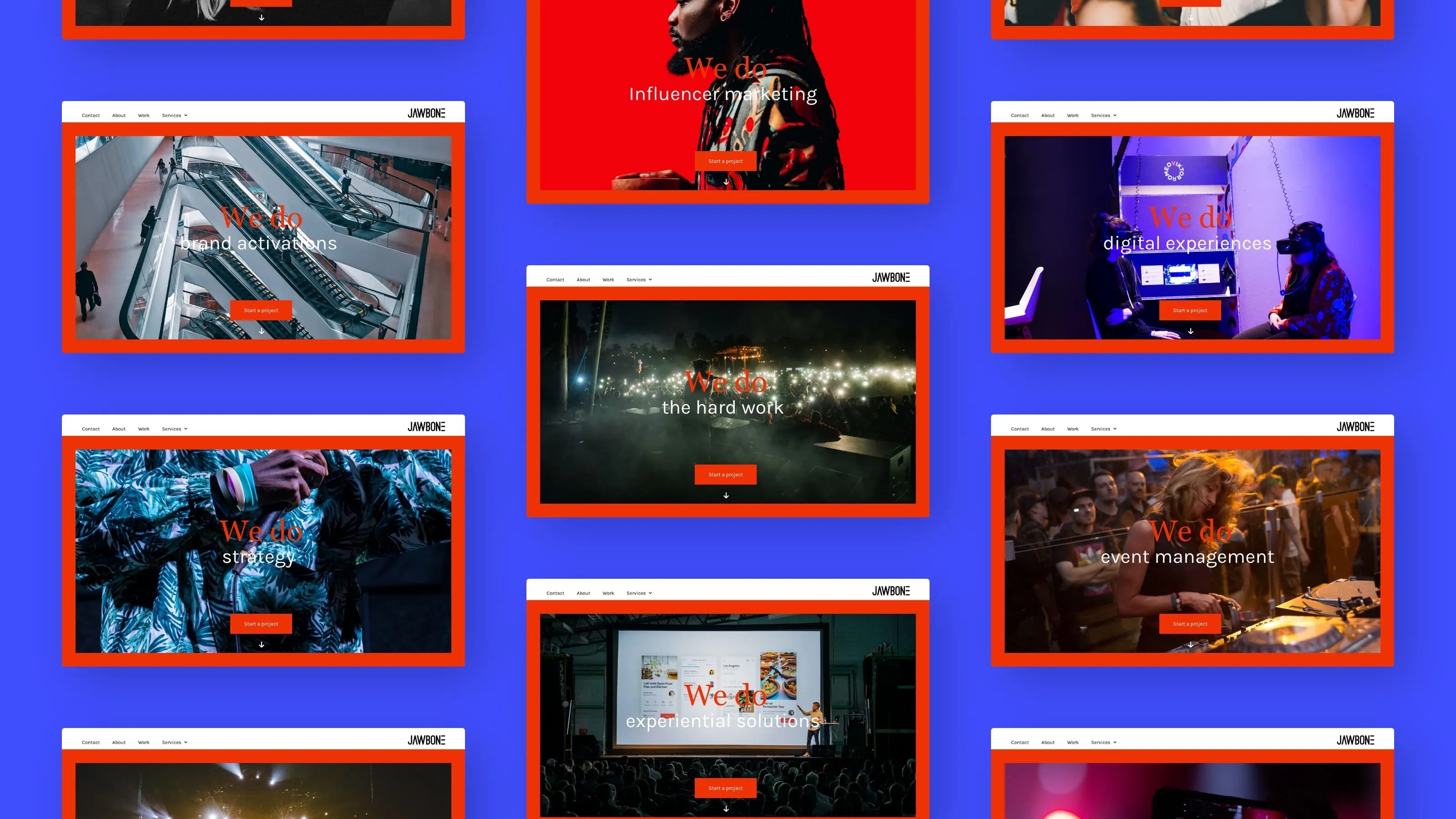 A grid of images showing the different slides of the landing screen background.